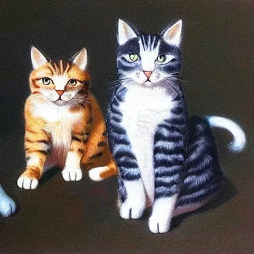 Prompt:  cats painted realistic in a dark room