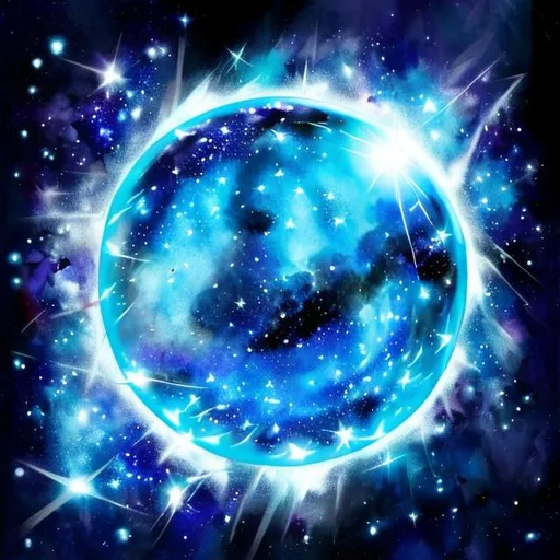 Prompt: Universal orb blue stars broken shattered in space divided galactic floating broken shards reslity destroyed broken