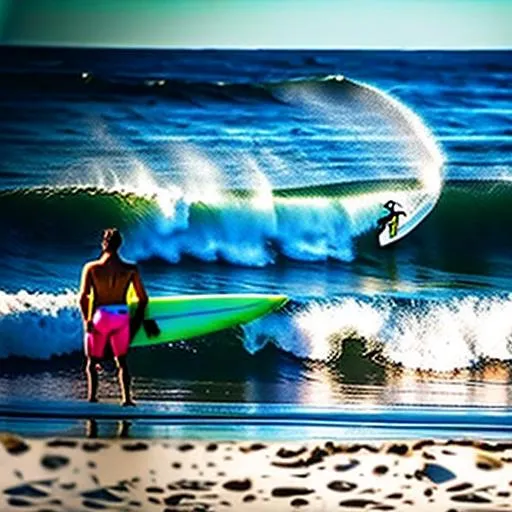 Prompt: beach surf wave with a sls board instead of a surfer