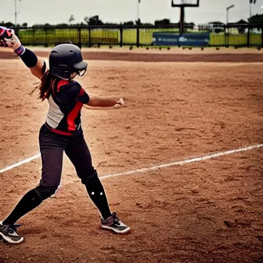 Prompt: A girl hitting a softball