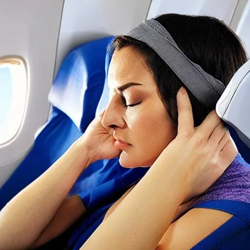 Prompt: You're on a long flight and feel a headache coming on. You pull out your acupressure headband from your carry-on bag and inflate it to the desired pressure level. The targeted pressure on your acupressure points immediately starts to alleviate your headache.