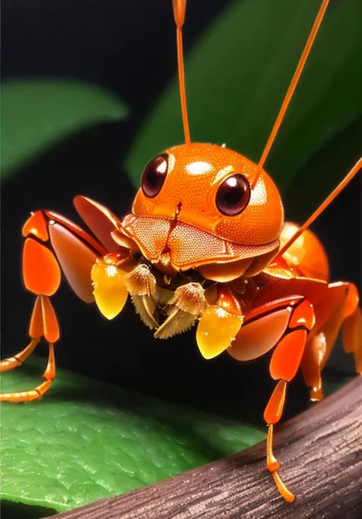 Prompt: UHD, , 8k,  oil painting, Anime,  Very detailed, zoomed out view of character, HD, High Quality, Anime, Pokemon, Paras is a small cute orange insectoid crab-like cicada Pokémon with large eyes and cartoonish mushrooms growing on its head  Its ovoid body is segmented, and it has three pairs of legs. The foremost pair of legs is the largest and has sharp claws at the tips. There are five specks on its forehead and three teeth on either side of its mouth. It has circular eyes with large pseudo pupils.

Red-and-yellow mushrooms known as tochukaso grow on this Pokémon's back. The mushrooms can be removed at any time and grow from spores that are doused on this Pokémon's back at birth by the mushroom on its mother's back. Tochukaso are parasitic in nature, drawing their nutrients from the host Paras's body in order to grow and exerting some command over the Pokémon's actions. For example, Paras drains nutrients from tree roots due to commands from the mushrooms. Paras can often be found in caves. However, it can also thrive in damp forests.

Pokémon by Frank Frazetta