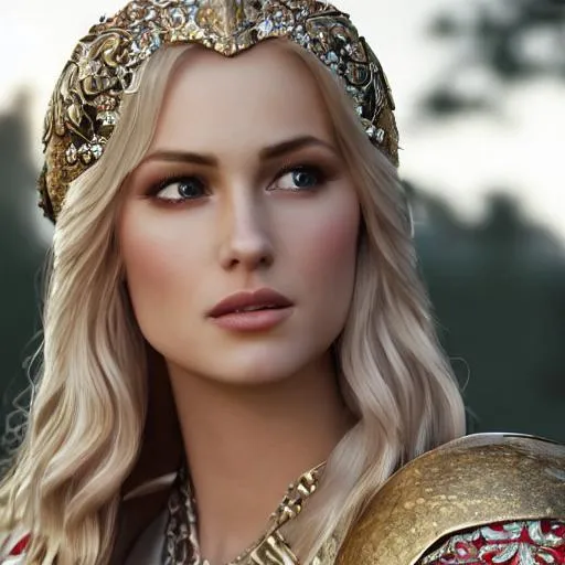 Prompt: A beautiful blond hair medieval princess, oil painting, UHD, 8k, Very detailed, cinematic, realistic, photoreal, trending on artstation, sharp focus, studio photo, intricate details