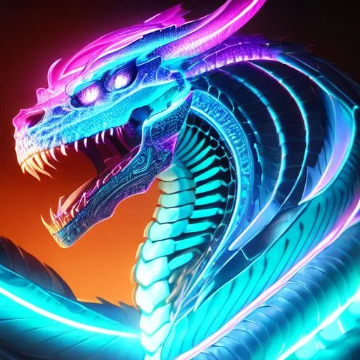 Portrait of a roaring neon skeleton dragon with irid... | OpenArt