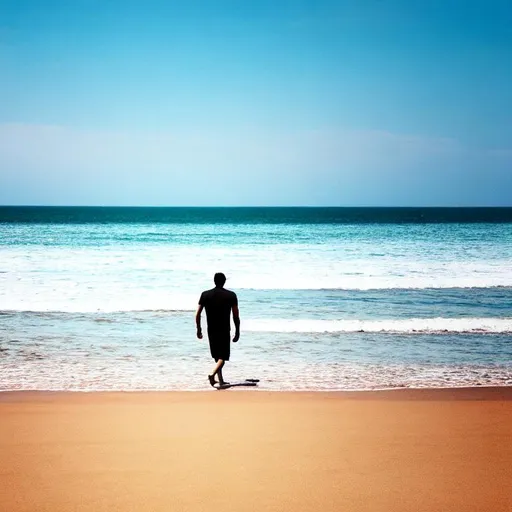 Prompt: Man walking on the beach 