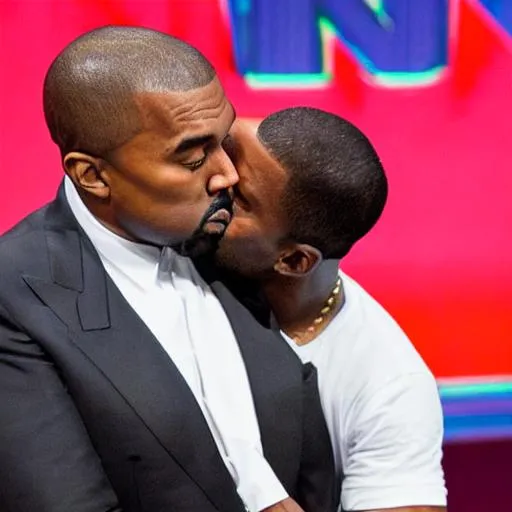 Prompt: kanye kissing elon musk