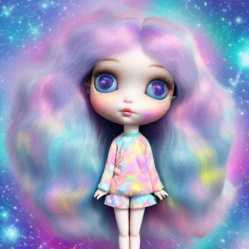 Prompt: Lisa frank style pastel porcelain doll in outer space