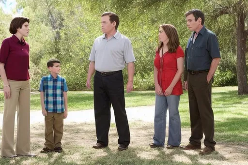 Prompt: Promo photo of the family from the show "Malcolm in the middle" 
 {Dewey, Malcolm, Reese, Lois, Hall and Francis} for the upcoming reunion episode, intricate details, HDR, 8k