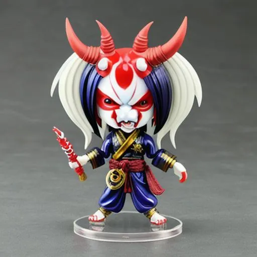 Prompt: A painting of cool demon, japanese yokai, pvc action figure, model, ceramic material, gloss, metallic color。Art oil painting, 