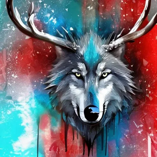 Prompt: Wolf with antlers abstract