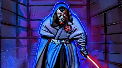 Prompt: man in sith clothing with a red lightsaber, bleeding from his throat, and a vertical scare on his eye. 