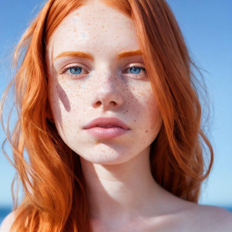 Portrait Of Ginger Pale Skin Freckled Young Skinny W