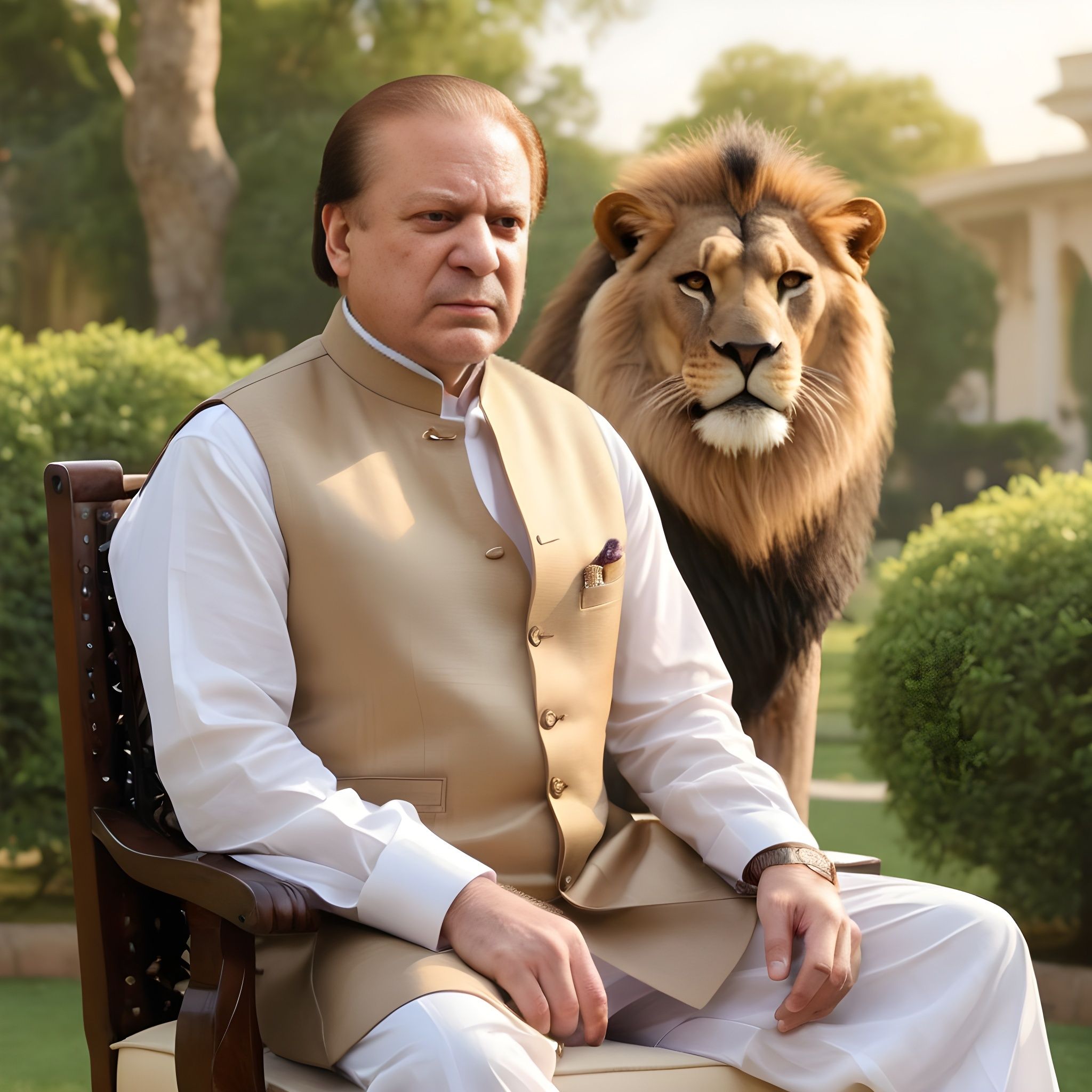 Prompt: King Nawaz Sharif With his Lion Ai Generated 