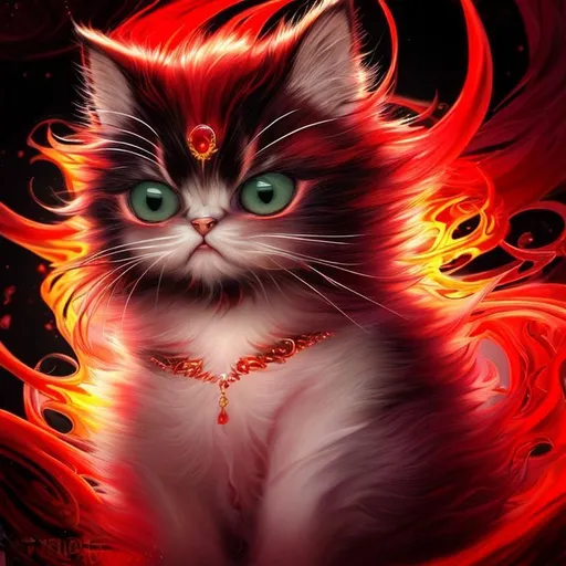 Prompt: surreal puffy liquid red gold silver jade (Beautiful {Furry!!! Persian}kitten with long flowing hair and plasma, Beautiful big reflective eyes), hyper realistic, expansive psychedelic background, hyper realistic, 64K --s99500