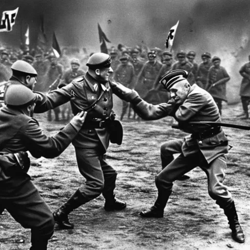 Prompt: Nazi general with Nazi flag and Nazi soldier's fighting 
