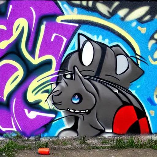 Prompt: A graffiti character with cat features 