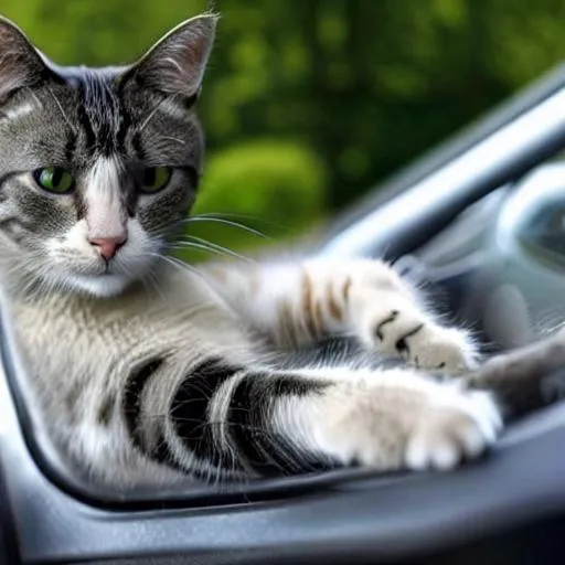 A cat driving a car. OpenArt