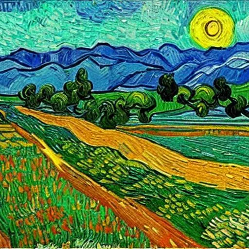 Prompt: van gogh style painting of a rainbow