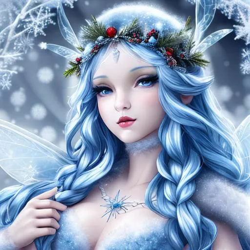 Prompt: fairy goddess of winter, closeup