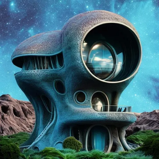 Prompt: alien house on blue planet