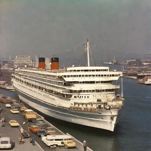 Prompt: Late 1950s, early 1960s Ocean Liner 