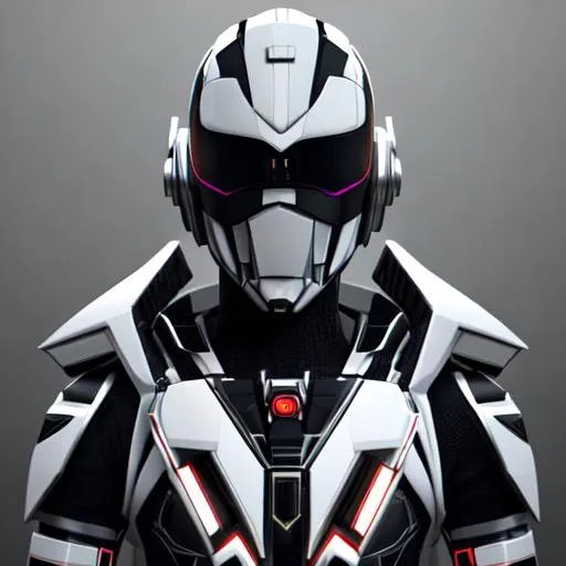 Prompt: Futuristic, human male, cyberpunk full face, white and grey kamen rider ex-aid mask with, daft punk style, ultra detailed, 4k, de-noise, ue5, octane render
