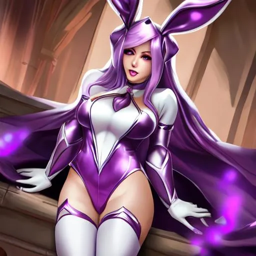 Prompt: Syndra in bunny outfit in missionary pose 