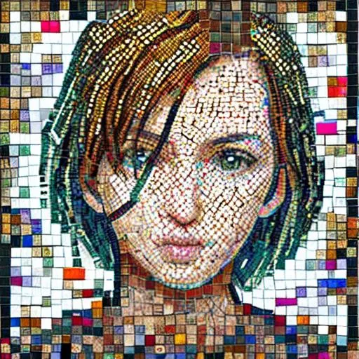 Prompt: mosaic portrait using tiny images that represent different aspects of a person's life
