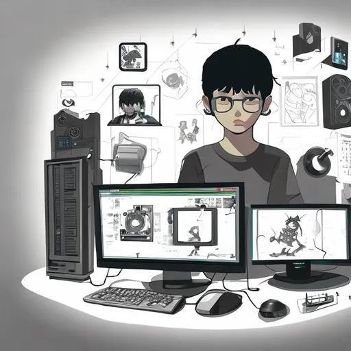 Prompt: illustration,computer,people,gamer