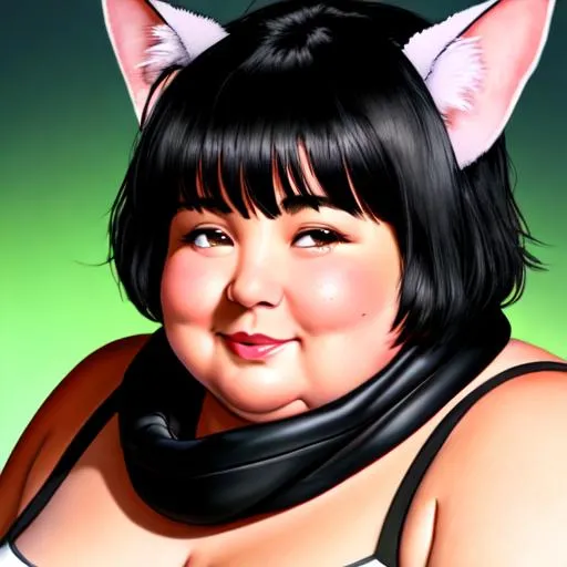 Prompt: Ugly, fat woman with double chins, facial blemishes, bumps all over, facial wrinkles, short black hair, full body view, ears shaped like black bat wings, monster