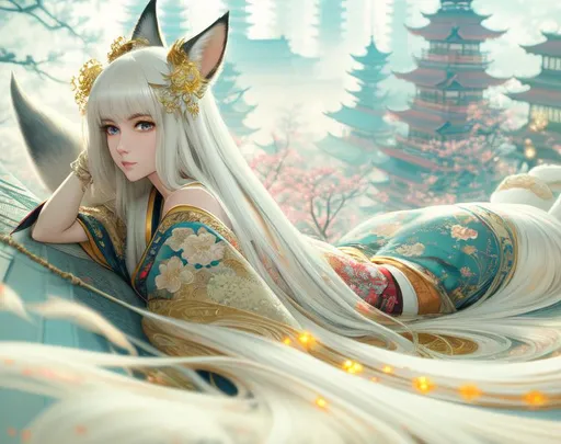 Download wallpaper butterfly, Park, Japan, track, temple, priestess, kitsune,  the demon-Fox, section art in resolution 1440x900