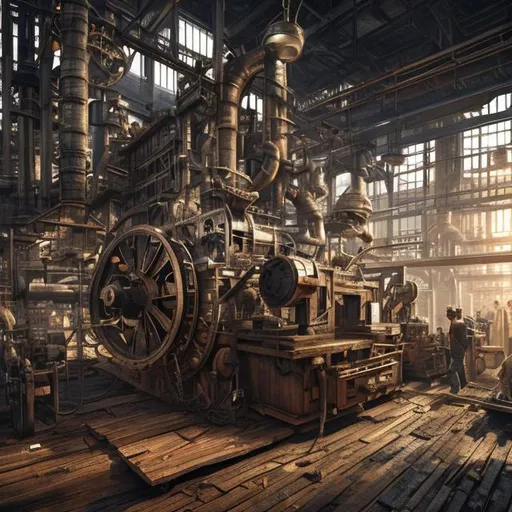 Prompt: steam engined saw mill, workers around, visible wood mills, industry, hypermaximalistic, high details, cinematic, 8k resolution, beautiful detailed, insanely intricate details, artstation trending, octane render, unreal engine,