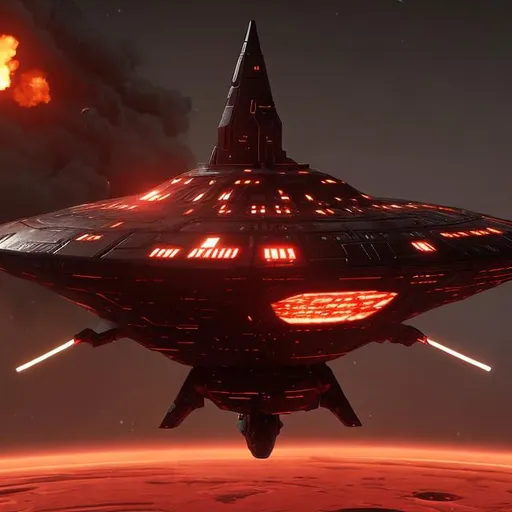 Prompt: A devil spaceship landing in hell.