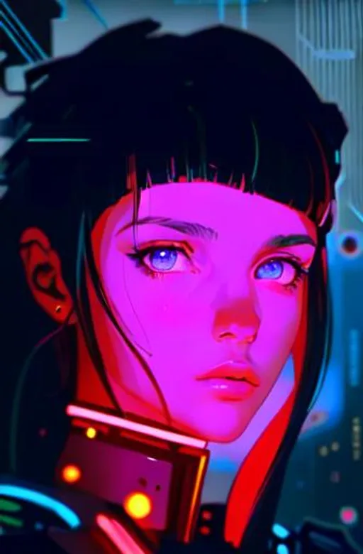 low-angle, mid-body portrait of Cyberpunk Girl, Beau... | OpenArt