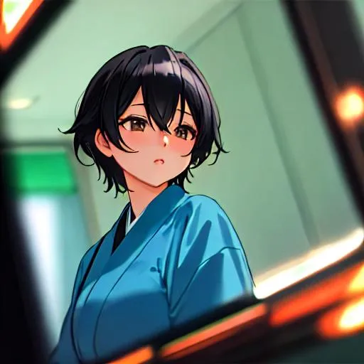 Prompt:  Izumi (female, short black hair) 8k, UHD, Highly detailed, as a detective
