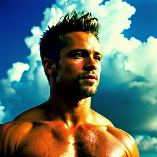 color photo of Tyler Durden as a god, standing atop... | OpenArt