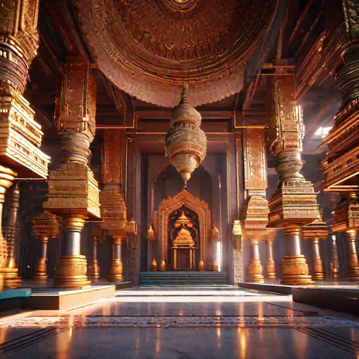 Prompt: Mystical India, front view, {mandir}, {ashram}, {Hindu Temples}, cultural design, high quality, high resolution, Sci-Fi concept, Futuristic design, UHD 1024 K, Octane 3D, HDR, Behance Cinema4D, CryEngine, Unreal Engine 5, ArtStation, depth increase, wide-angle view, clarity, harmony, balance, order, proportions, rhythm, symmetry, volumetric lighting, vray, intricate details of background.