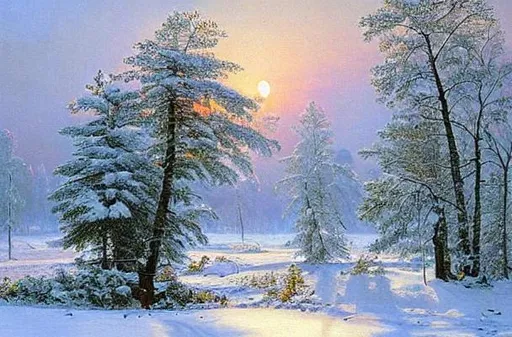 Prompt: Snow, sunrise, landscape, beautiful artwork by ivan shishkin