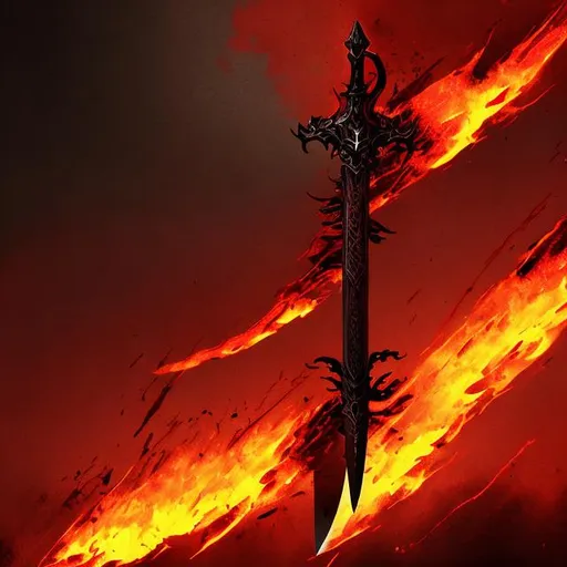 Prompt: A sword made of fire shadows and blood