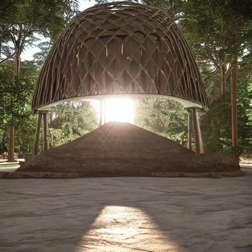 Prompt: Iconic structure inspired by precolonial congolese sculptures inspiration and Congolese minerals, volumetric natural light, ultra realistic, vray,  hd