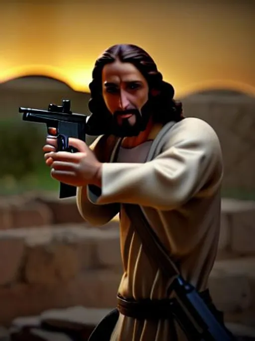 Prompt: jesus with a gun,cinematic light,cinematic camera,holy lighting


