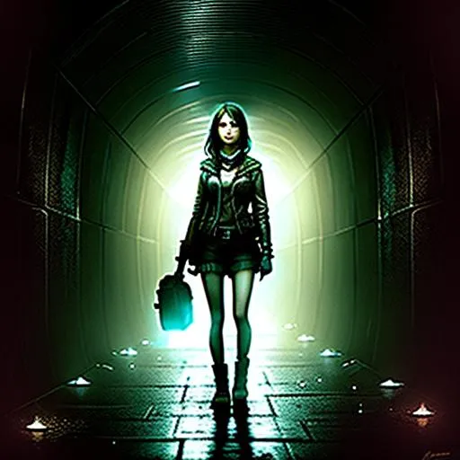 Prompt: A teenage girl in a deserted underground tunnel, at night, creepy, dark, in the limbo, Silent Hill inspired, extremely detailed painting by Greg Rutkowski and by Henry Justice Ford and by Steve Henderson.