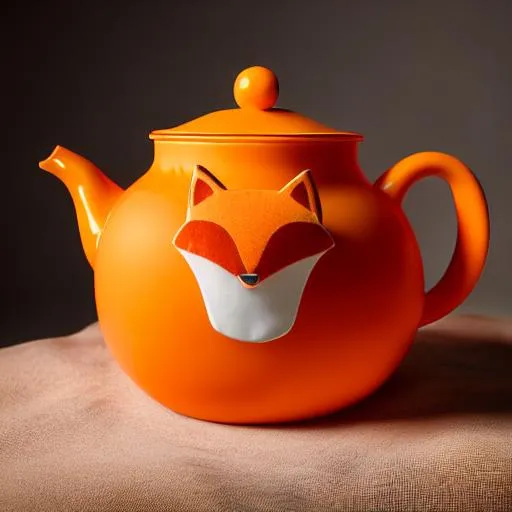 Prompt: a hyper real photo teapot shaped of a orange blended with a fox and orange shaped cups, hybrid creature, surreal, 8k, food photography, octane render