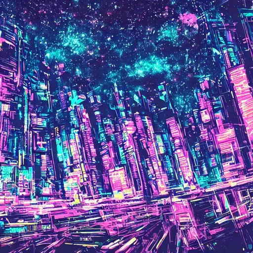 Prompt: Cyberpunk,  starry night, vaporwave, city, futuristic, neon
