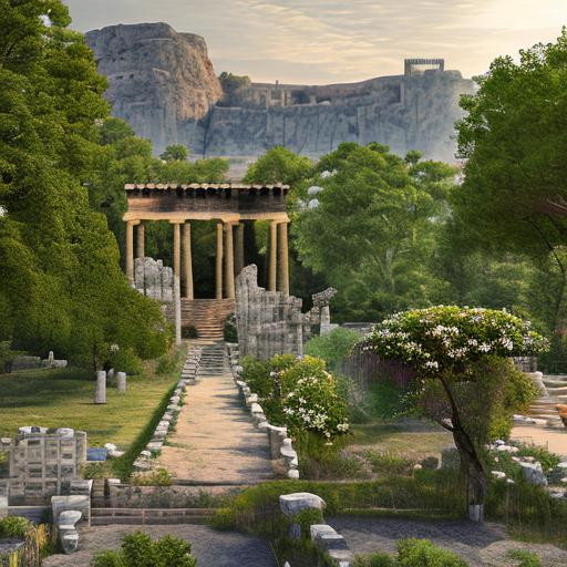 Athenian akropolis converted into gardens, 300 BCE,...