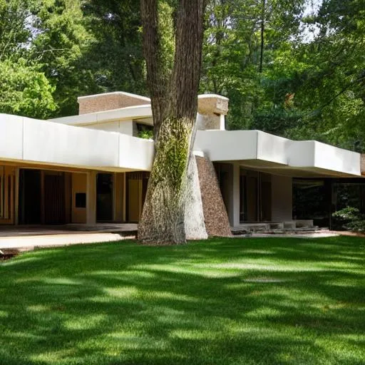 a neighborhood of brutalist architecture home. | OpenArt