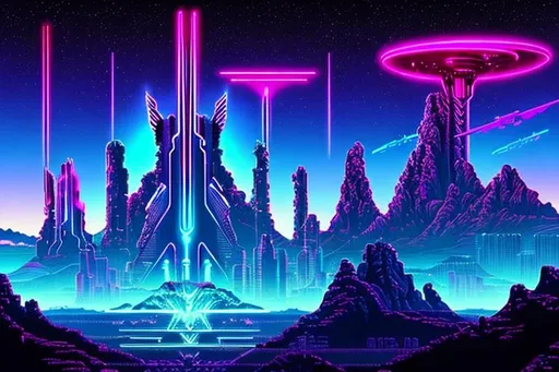 Prompt: Futuristic Synthwave Asgard, home of the norse gods. 