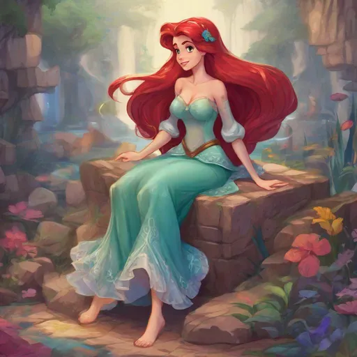 Prompt: Vivid, detailed, Disney art style, full body, Ariel Disney Princess, Hair part on left side, full body, cute, playing D&D