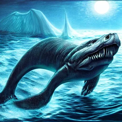 Prompt: a hyper realistic sea monster in the dark sea