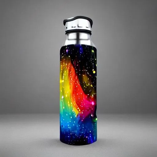 Prompt: Water bottle design creative with artistic design 